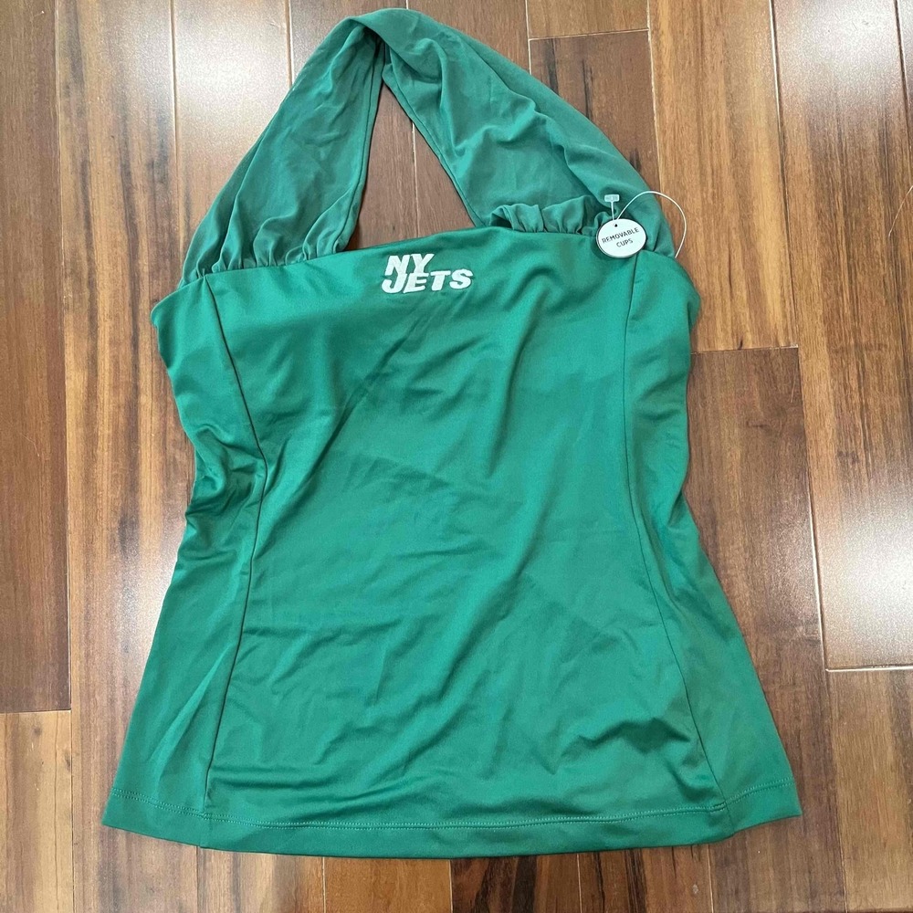 NFL NY Jets Tank Top Green White All Sport Couture Halter Mesh New Size Medium